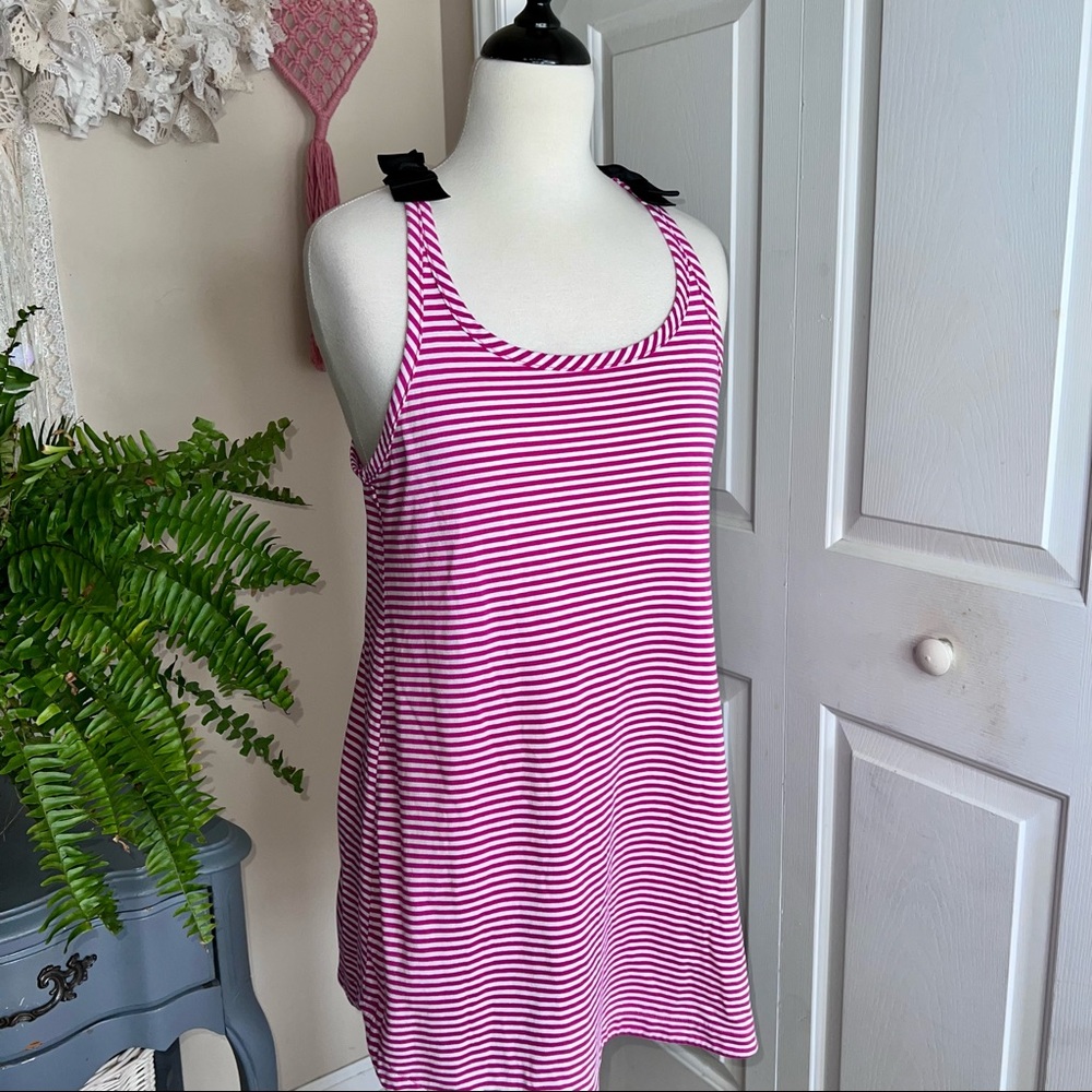 Kate Spade Hot Pink Striped Racerback Bow Shoulder Chemise Nightie Gown
